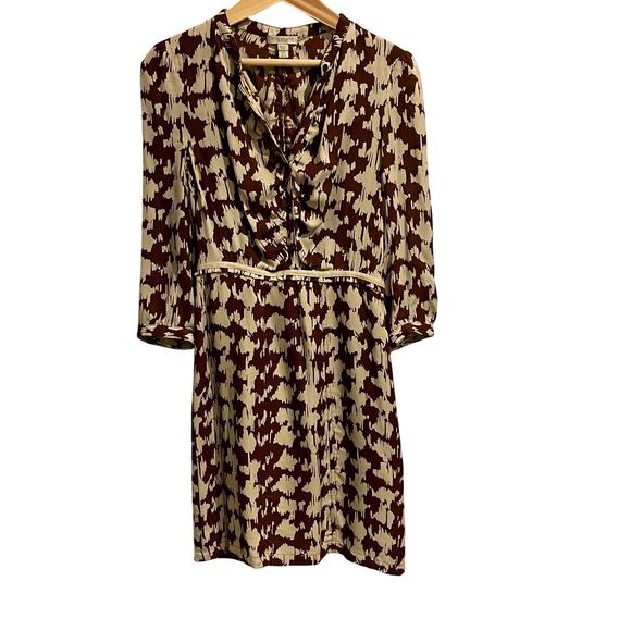 Burberry Brit Rust Brown 100% Silk Mini Dress – Houndstooth Print – Size 4 - Picture 2 of 10